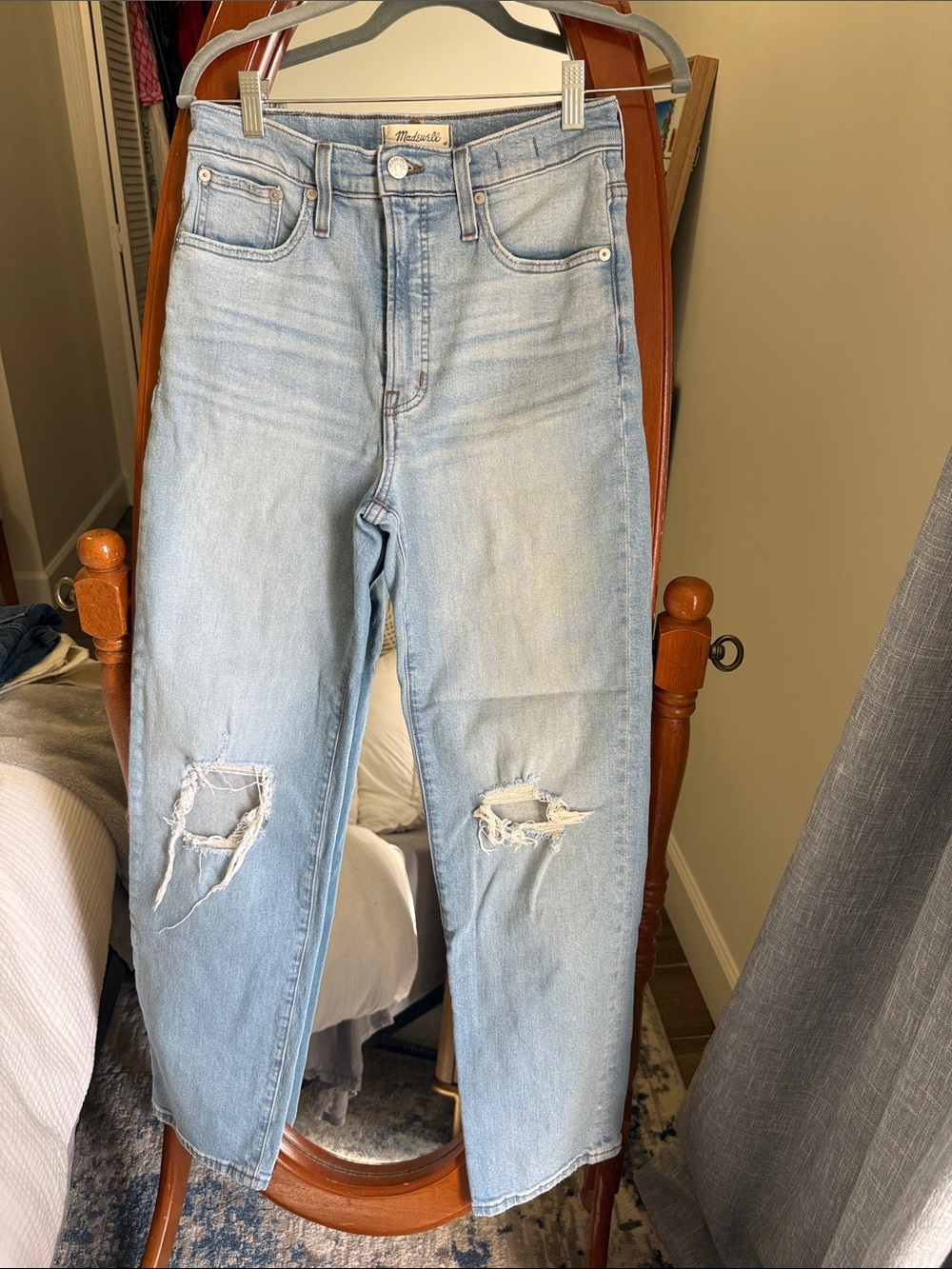 Madewell Perfect Vintage Light Blue Straight Leg High Waist Distressed Jeans